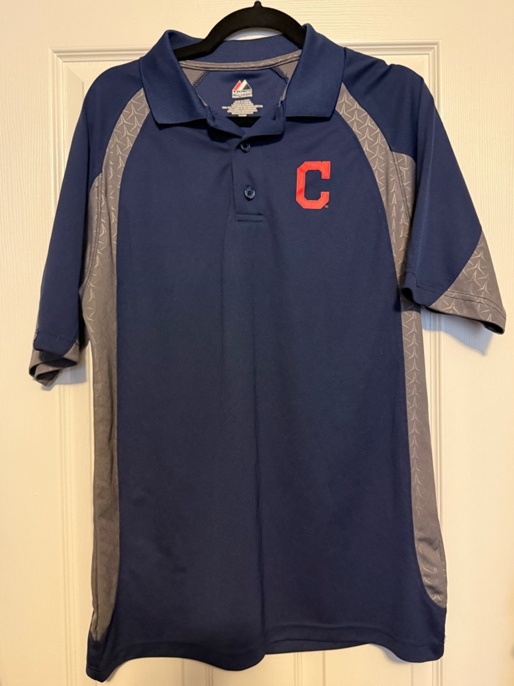 Majestic Navy and Gray Polo with Red 'C' Logo Cleveland guardians